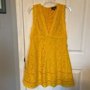 Yellow lace fit and flare dress